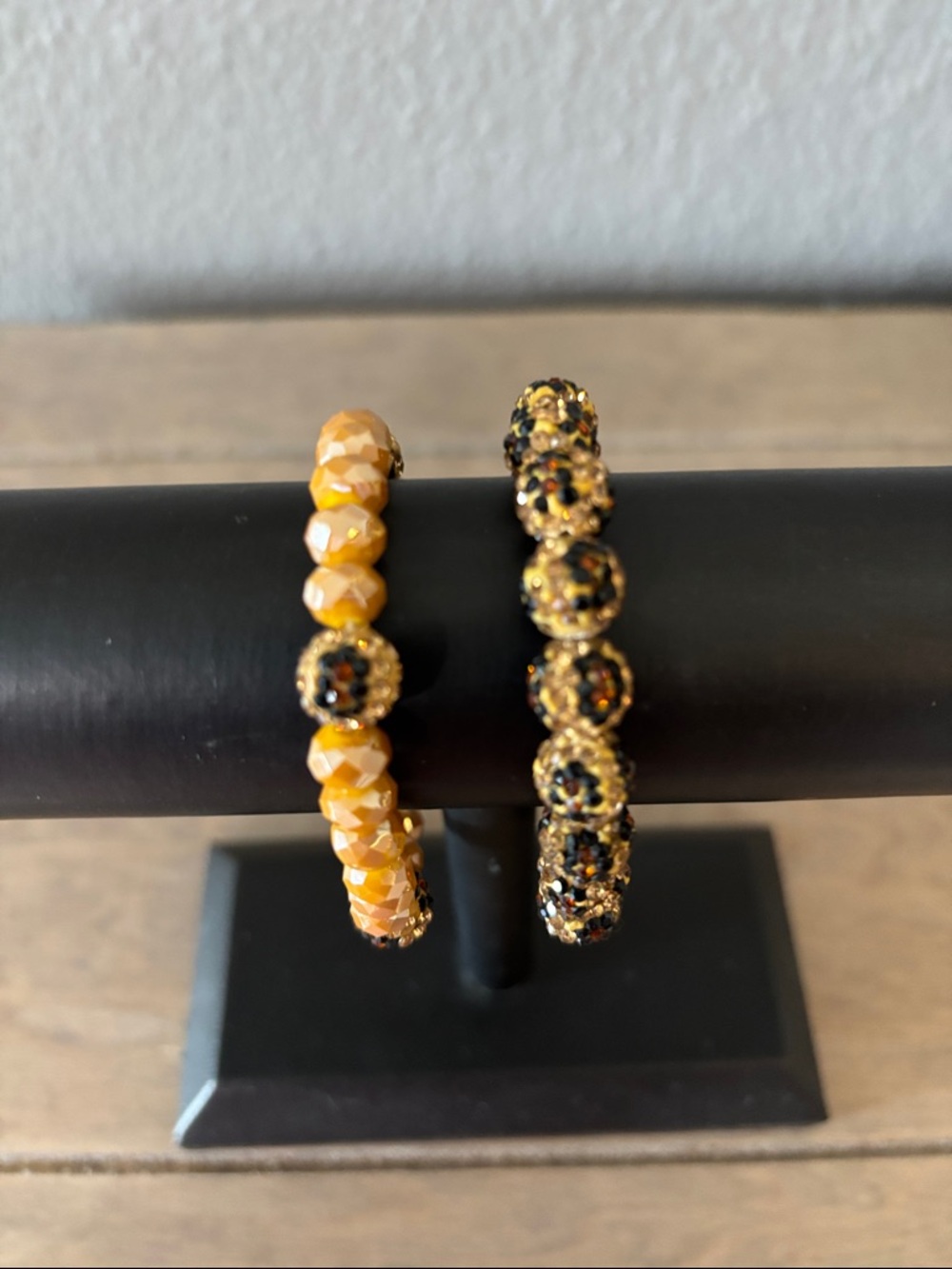 Golden Amber Beaded Stretch Bracelet Set - Women Jewelry